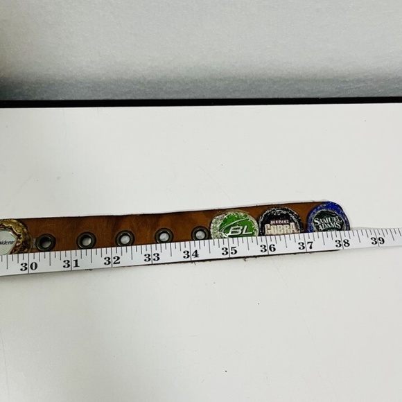 Vintage Y2K Large Bonded Leather Belt Bottle Cap Pop Kidcore Kitsch Punk - Picture 4 of 5